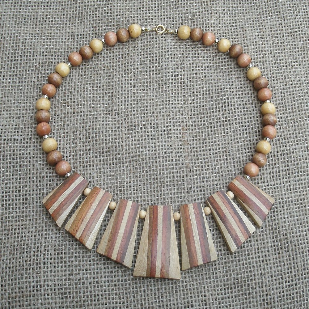 Handmade Wood Statement Necklace